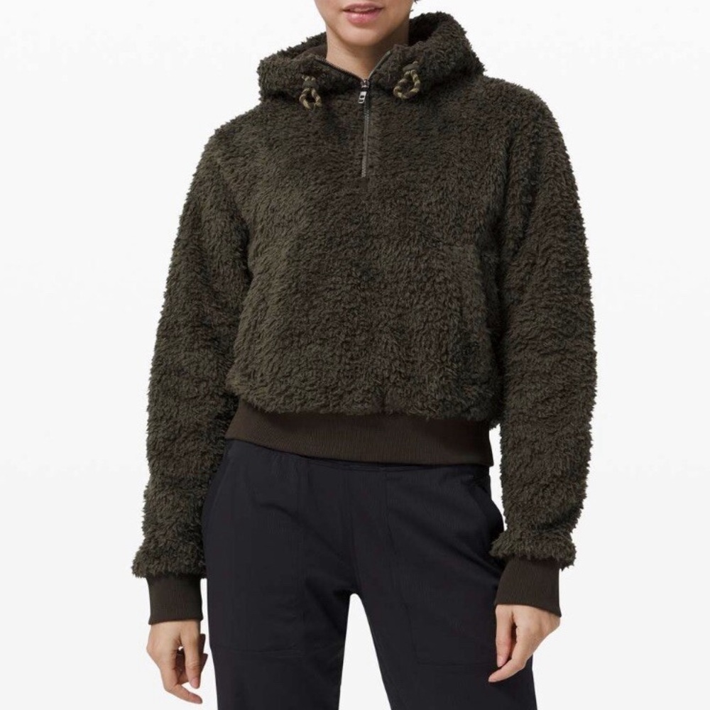 Lululemon Oh So Sherpa Half Zip Soft Fleece Hoodie Jacket Size 4 Olive Green